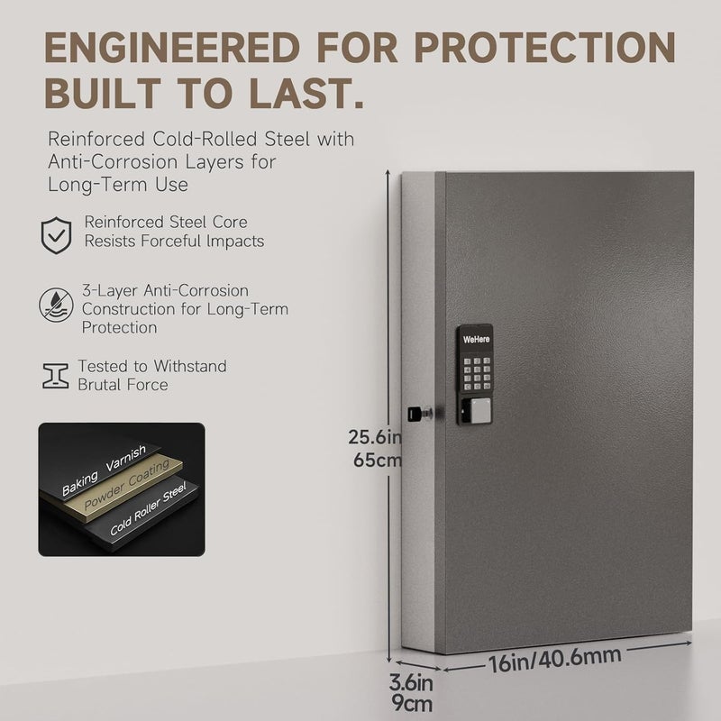 WeHere 96 Key Lock Box Wall Mount(Plus), Smart Security Storage Lockbox, Key Cabinet use APP Bluetooth/Fixed/Dynamic Password/OTP Share Unlock, Key Management for Valets/Realtors/Office - Image 2